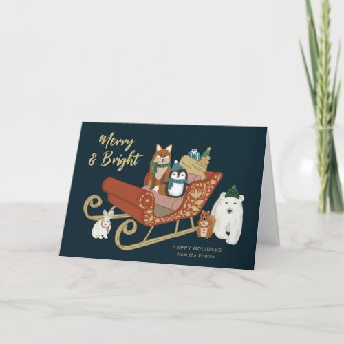 Modern Cute Animal Friends Christmas Folded Holiday Card