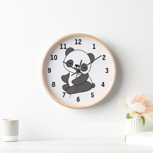 Modern cute animal panda bear large clock