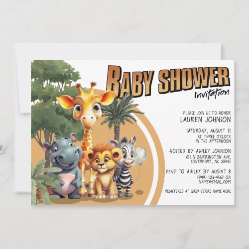 Modern Cute Baby Animals Safari Baby Shower Invitation