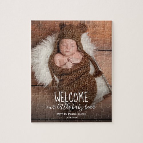 Modern Cute Baby Birth Announcement Jigsaw Puzzle