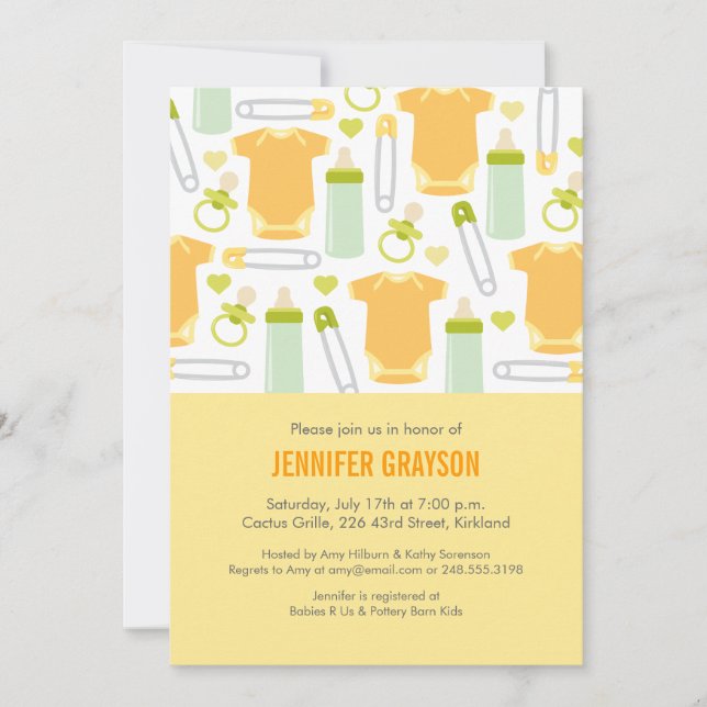 Modern Cute Baby Bottles Yellow Baby Shower Invitation (Front)