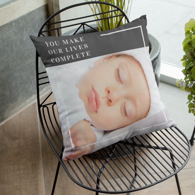Modern Cute Baby Photo | Beauty Quote Outdoor Pillow (Creator Uploaded)