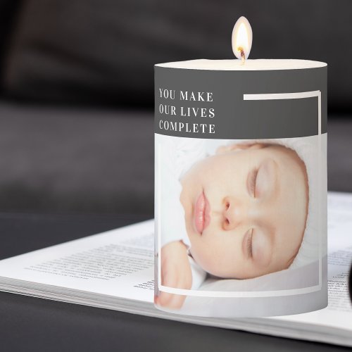 Modern Cute Baby Photo  Beauty Quote Pillar Candle