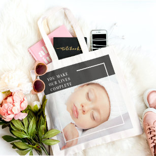 Modern Cute Baby Photo   Beauty Quote Tote Bag