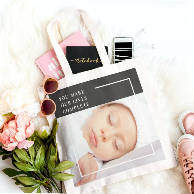 Modern Cute Baby Photo | Beauty Quote Tote Bag (Creator Uploaded)