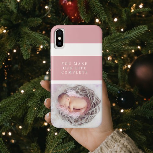 Modern Cute Baby Photo  Pink  White  Quote  iPhone XS Case