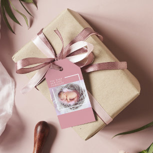 Modern Cute Baby Photo Pink & White Quote Gift Tags