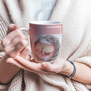 Modern Cute Baby Photo Pink & White Quote Latte Mug