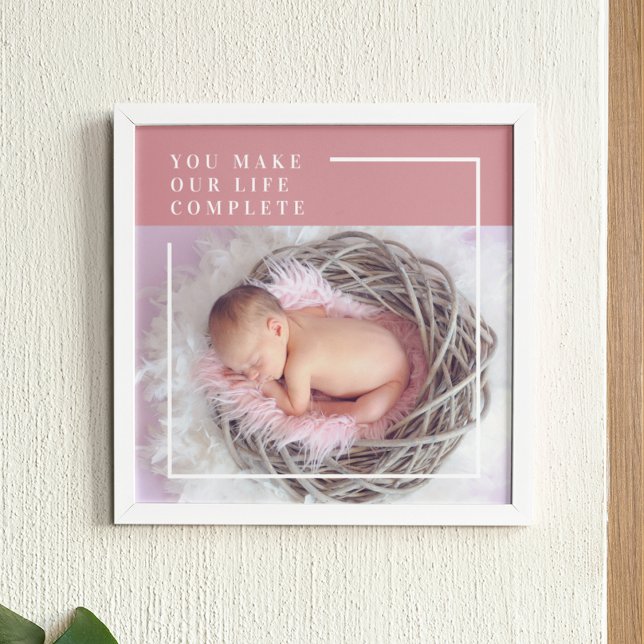 Modern Cute Baby Photo | Pink & White | Quote  Poster (Creator Uploaded)