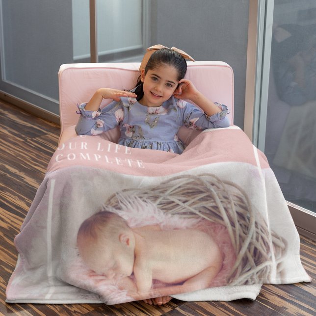 Modern Cute Baby Photo | Pink & White | Quote  Sherpa Blanket (Creator Uploaded)