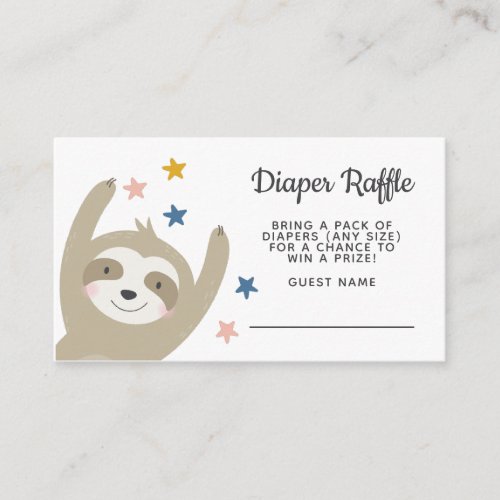 Modern Cute Baby Sloth Rainbow Diaper Raffle Enclosure Card