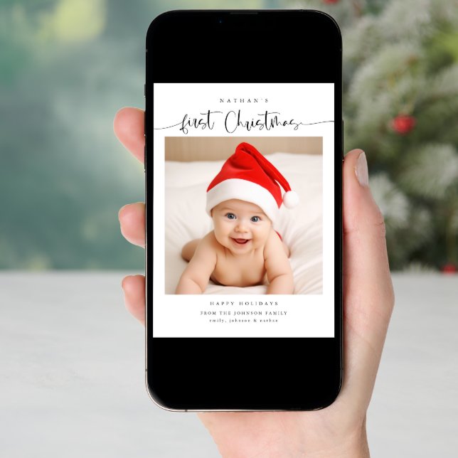 Modern Cute Baby's First Christmas Photo Holiday Card (Front Digital)