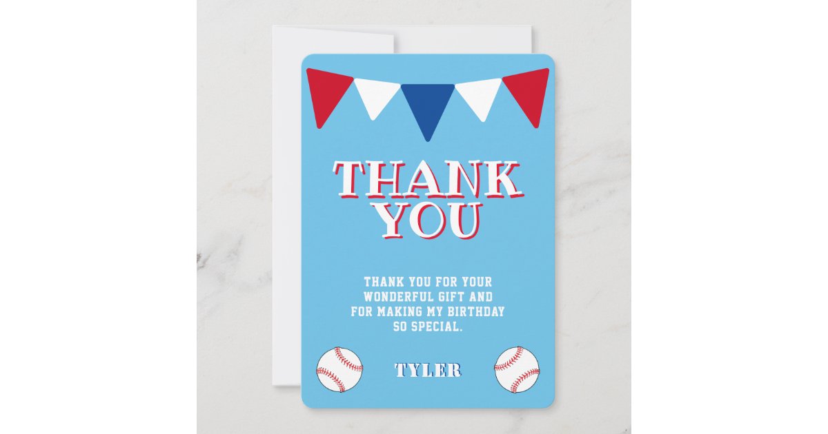 Modern Cute Baseball Kids Birthday Thank You Card | Zazzle