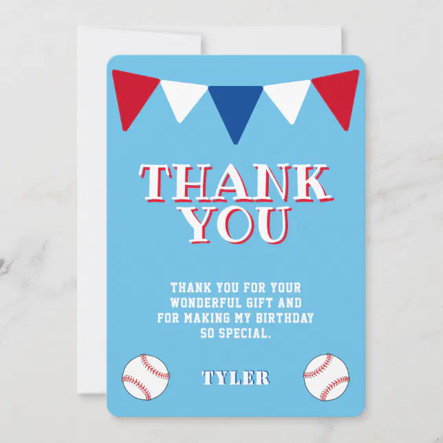 Modern Cute Baseball Kids Birthday Thank You Card | Zazzle