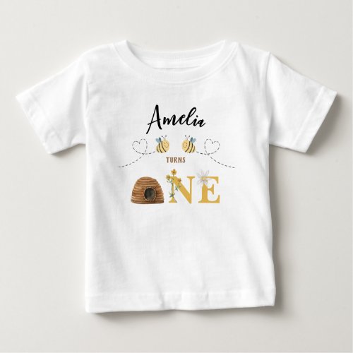 Modern Cute Bee First Birthday Baby T_Shirt