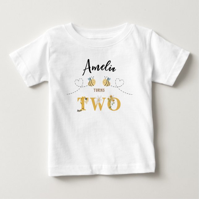Modern Cute Bee Second Birthday Baby T-Shirt (Front)