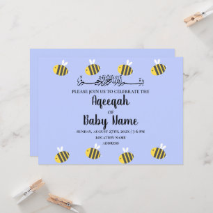 Modern Cute Bee Theme Aqeeqah Invitation Card