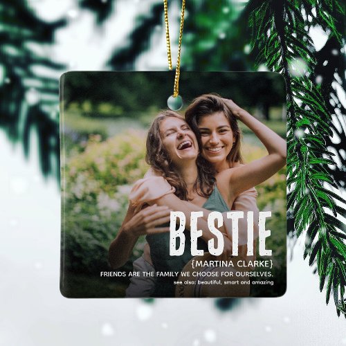 Modern Cute BESTIE Definition 2 Photo Christmas Ceramic Ornament