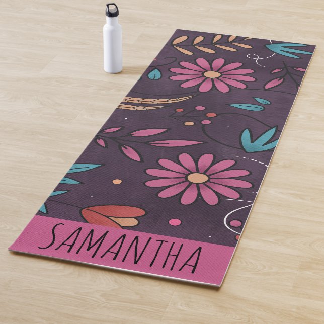 Modern Cute Big Floral Pattern Personalised Yoga Mat (In Situ)