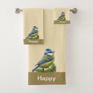Modern Cute Bird on Light Beige Bath Towel Set