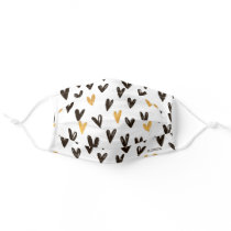 Modern Cute Black and Gold Hearts Pattern Adult Cloth Face Mask