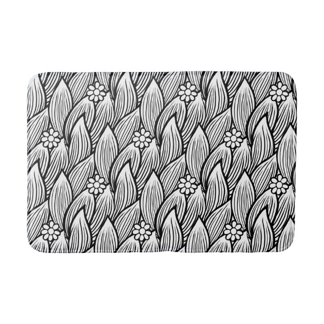  Modern & Cute Black And White Hippie Daisy Floral Bath Mat (Front)