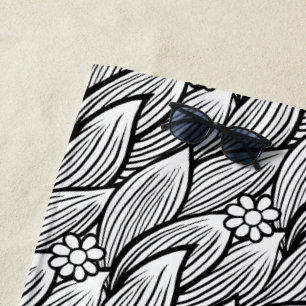Modern Cute Black And White Hippie Daisy Floral Beach Towel