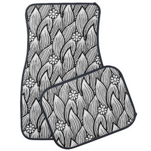 Modern & Cute Black And White Hippie Daisy Floral Car Floor Mat