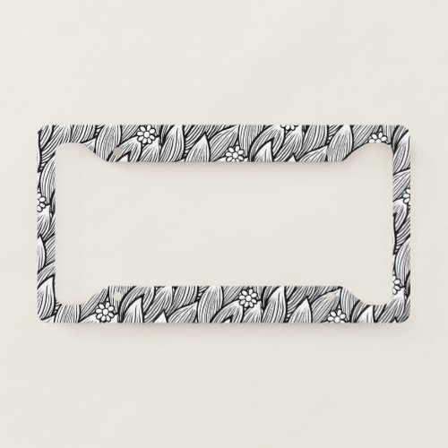  Modern  Cute Black And White Hippie Daisy Floral License Plate Frame