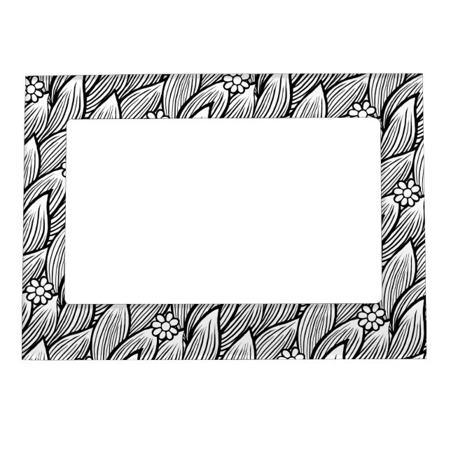   Modern Cute Black And White Hippie Daisy Floral  Magnetic Frame (Front)
