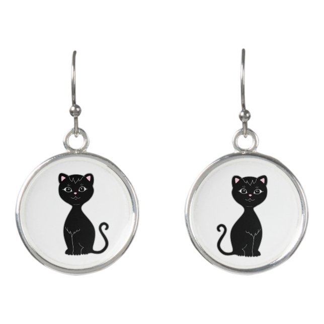 Modern Cute Black Cat Earrings (Front)