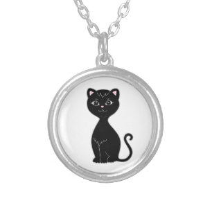 Modern Cute Black Cat Silver Plated Necklace