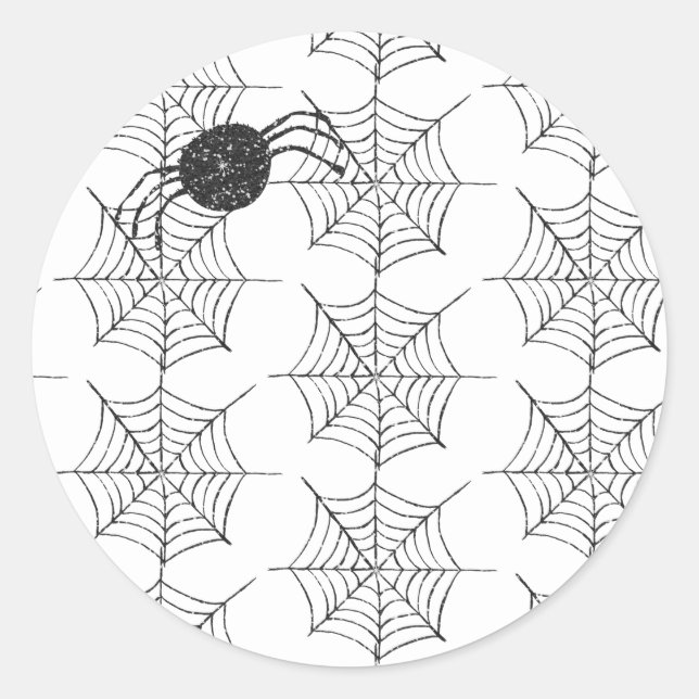 Modern Cute Black White Spider Web Halloween Classic Round Sticker (Front)