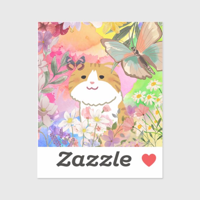 modern cute blossom cat  sticker (Sheet)
