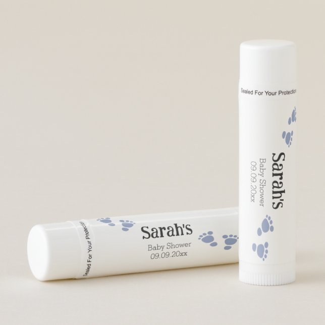 Modern Cute Blue Baby Footprint Baby Shower  Lip Balm (Front)