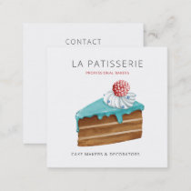 Modern Cute Blue Cheesecake Bakery Pastry Chef Square Business Card