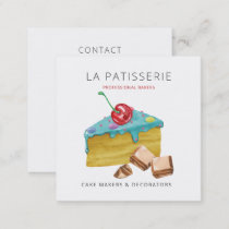 Modern Cute Blue Cheesecake Bakery Pastry Chef Square Business Card