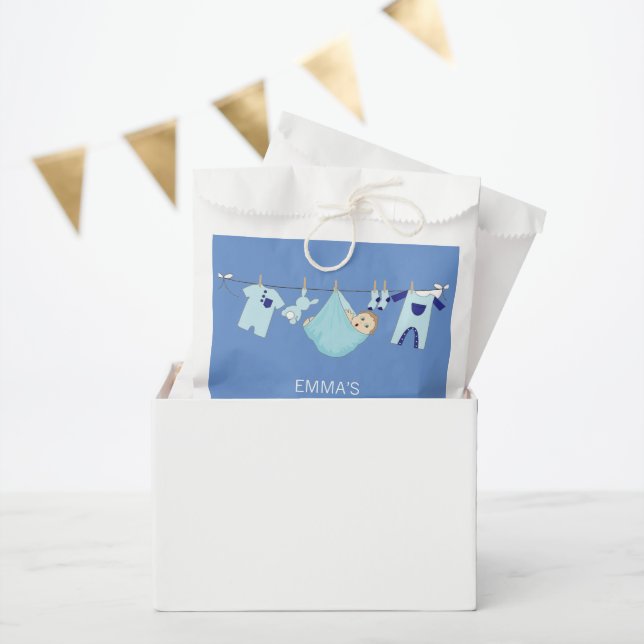 Modern Cute Blue Clothesline Boy Baby Shower  Favor Bag (Party)