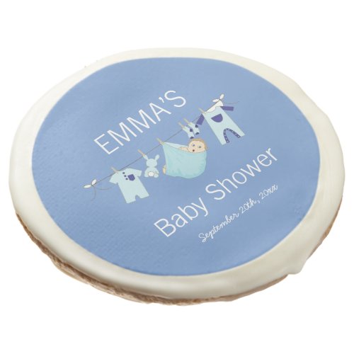 Modern Cute Blue Clothesline Boy Baby Shower Party Sugar Cookie