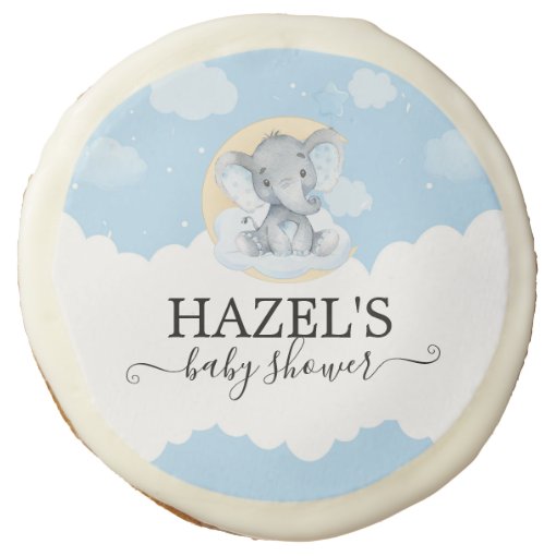 Modern Cute Blue Elephant Boy Baby Shower Sugar Cookie Zazzle
