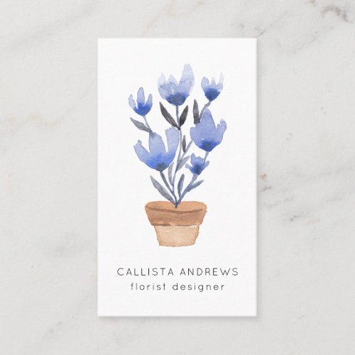 Modern Cute Blue Potted Flower Florist Designer Business Card