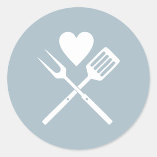 Modern Cute Blue White BBQ Heart Baby Shower Classic Round Sticker