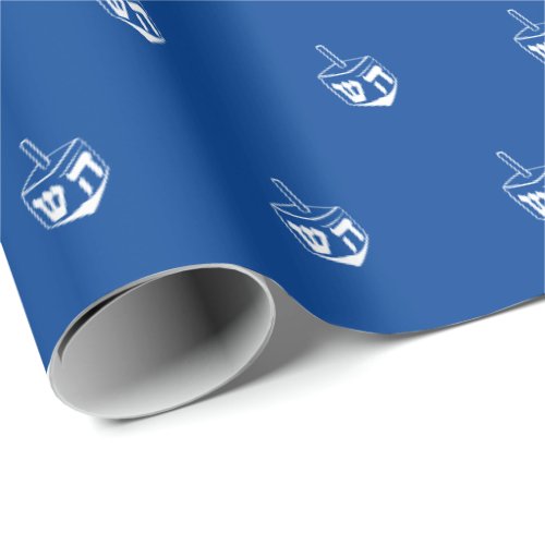 Modern cute blue white Dreidel pattern Hanukkah Wrapping Paper