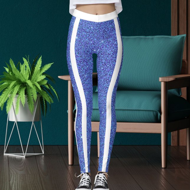 Modern Cute Blue White Glitter Sparkles Stripes Leggings (Creator Uploaded)