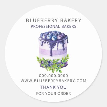 Modern Cute Blueberry Cake Pastry Bakery Box Seals by MG_BusinessCards at Zazzle