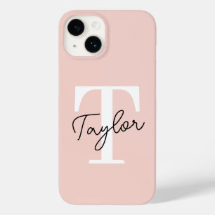 Modern Cute Blush Pink Monogram Name Girly Script Case-Mate iPhone 14 Case