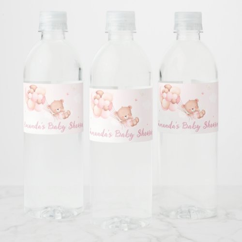 Modern Cute Boho Teddy Bear Balloon Baby Shower Water Bottle Label