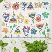 Modern cute botanical pattern Pink Blue yellow