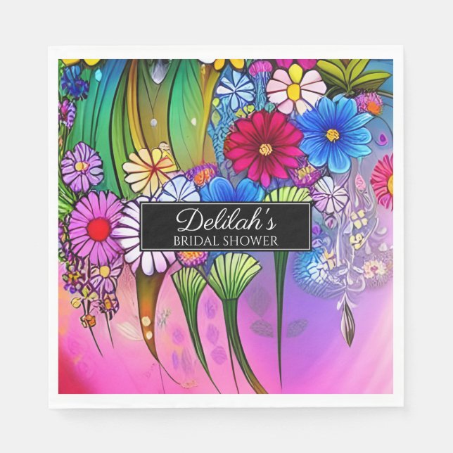 Modern Cute Bright Floral Art Boho Bridal Shower Napkins (Front)