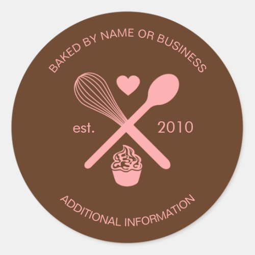 Modern Cute Brown and Pink Bakery Baked Goods Classic Round Sticker